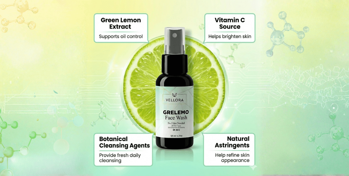 GreLemo gel face wash with Rice Water, Vitamin C, Niacinamide, and Green Tea