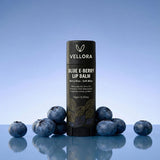 Vellora Blue E-Berry Lip Balm with real blueberries, deeply nourishing berry lip balm enriched with vitamin E, olive oil and shea butter for soft, smooth and hydrated lips.
