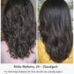 Before and after hair comparison showing reduced frizz and smoother hair after using Vellora FrizzFree Shampoo