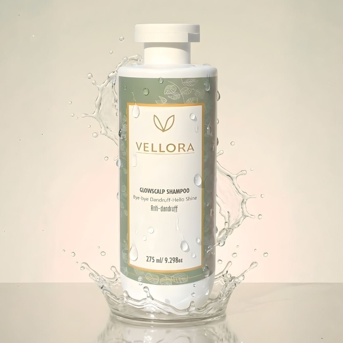 Vellora Glowscalp Shampoo anti-dandruff formula with refreshing gel texture, scalp-clearing shampoo designed to reduce dandruff, soothe itchy scalp and restore healthy shine.