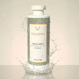 Vellora Glowscalp Shampoo anti-dandruff formula with refreshing gel texture, scalp-clearing shampoo designed to reduce dandruff, soothe itchy scalp and restore healthy shine.