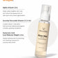 Vellora Mistify Face Glow Mist ingredient highlight featuring Alpha Arbutin, Vitamin C derivative, and Hyaluronic Acid for hydration, glow, and even skin tone.