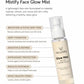 Vellora Mistify Face Glow Mist bottle highlighting benefits like deep hydration, skin brightening, antioxidant protection, reduced puffiness, and a dewy healthy finish.
