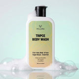 Vellora Tripce Body Wash with foam bubbles, 3-in-1 gel body wash for hair, body and face, refreshing Cucumint cleanser for sweat removal, oil control and daily shower use.