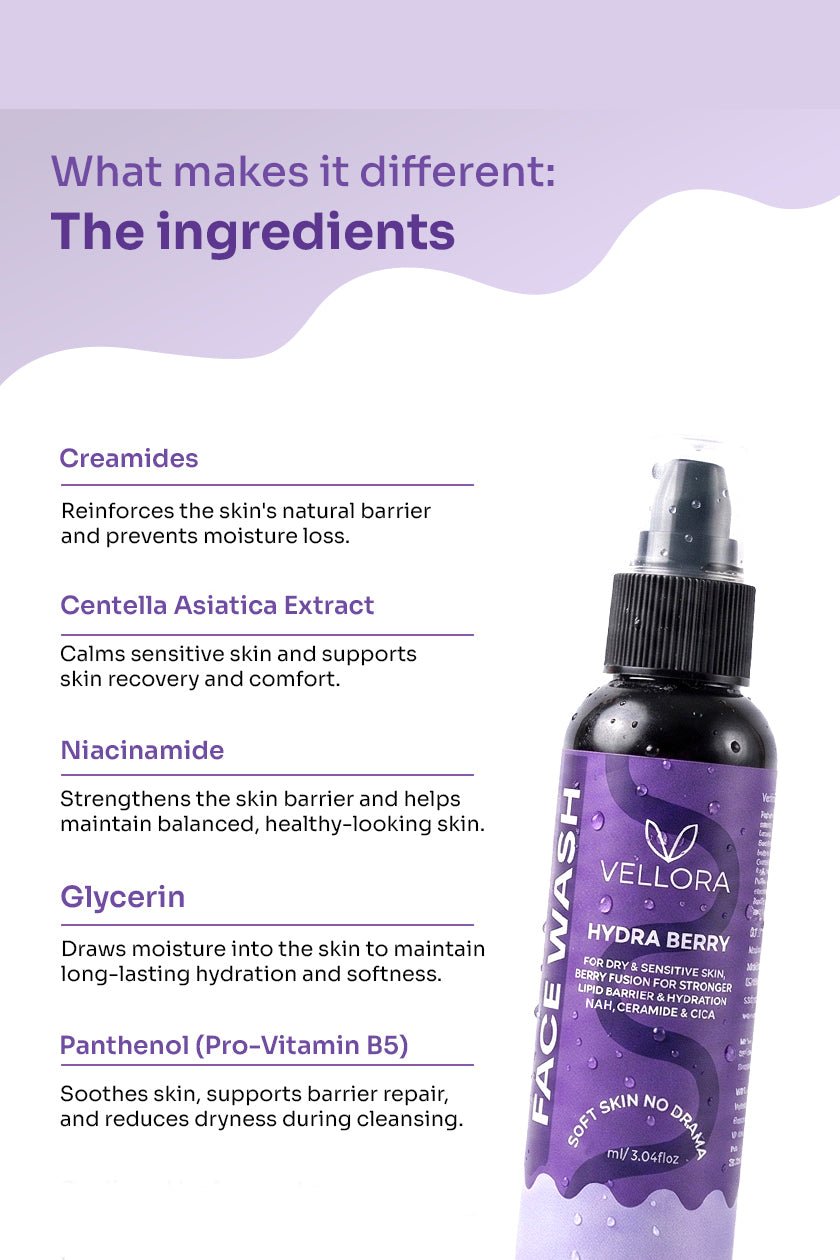 Hydraberry Face Wash with Cica, Niacinamide & Ceramides for Dry Skin - 125ml